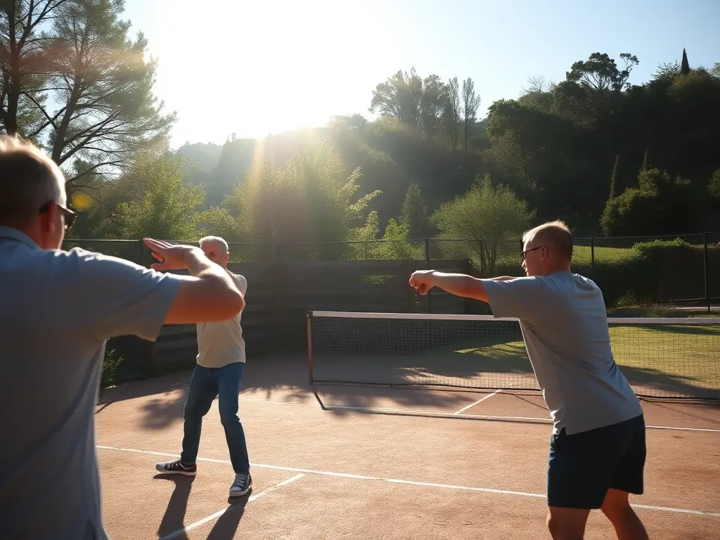 A photograph of a Jeu Provençal tournament in progress, showcasing the dynamic movements and strategic gameplay involved.